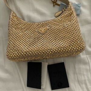 PradaRe-Edition Mini Satin Shoulder Bag with Crystals